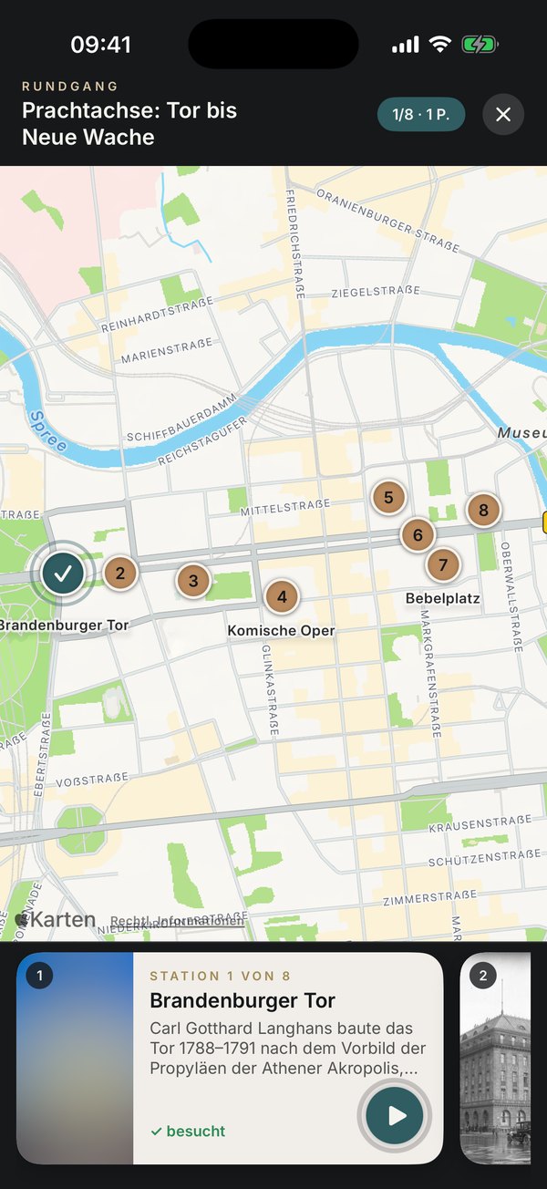 Guided walk from the Brandenburg Gate to the Neue Wache with all eight stations on the map
